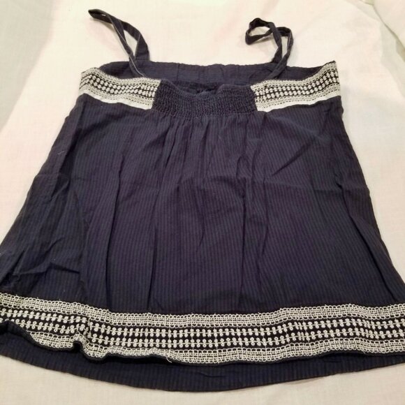 AE American Eagle Boho Festival Halter Crop Top Embroidered Sz 4 Navy Blue - Picture 5 of 8
